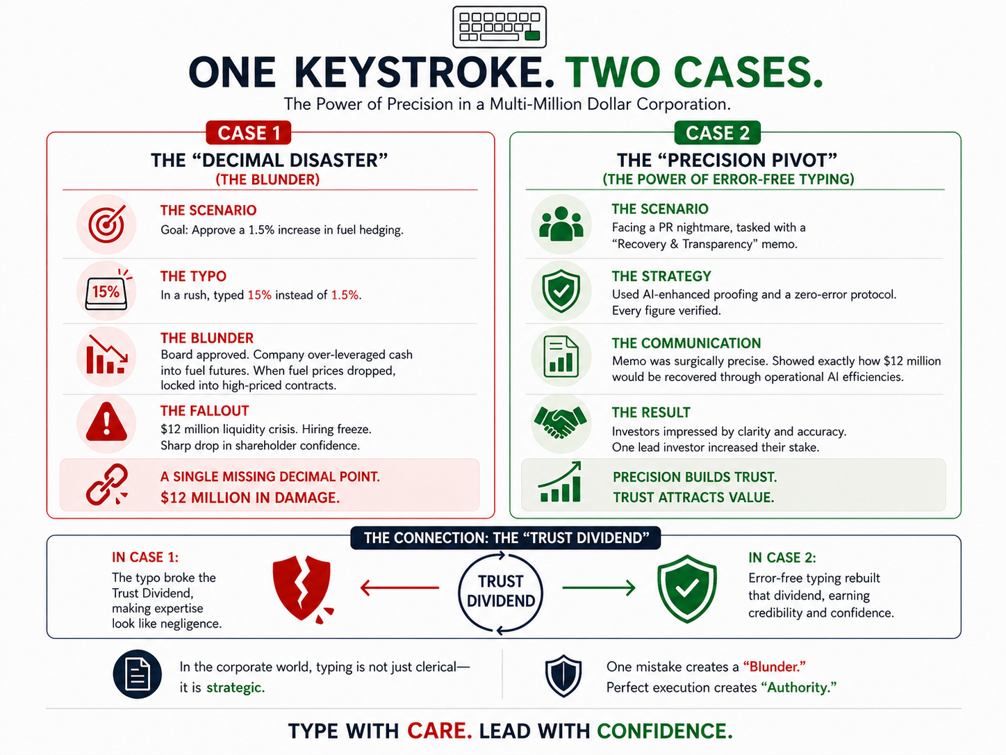 Comparing a $12M typo disaster to a precision-led recovery, highlighting how AI accuracy builds corporate trust.